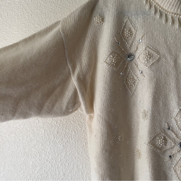 Sheridan Square Angora Rabbit hair silk wool blend rhinestone pearl sweater Sz L - Picture 4 of 6
